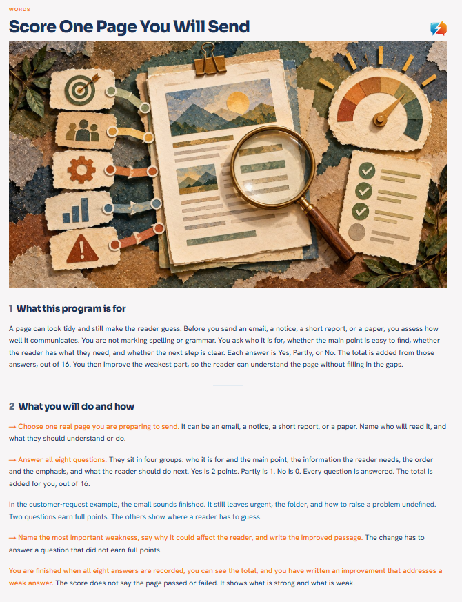 Score One Page You Will Send, with its picture and instructions